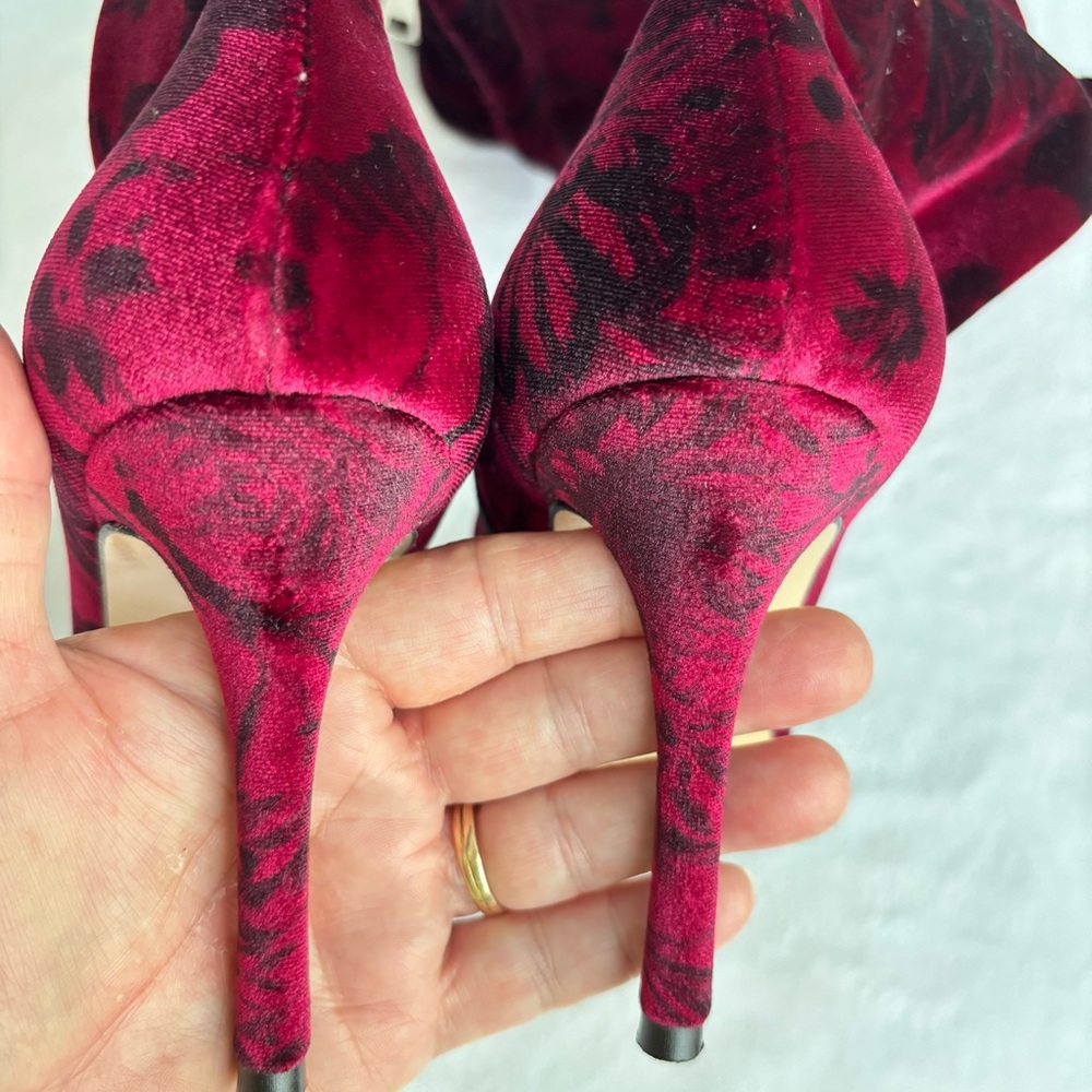 BEAUTIISOLES Mariana Over-The-Knee Red Floral Velvet Stiletto Boot--NEW-… - Picture 8 of 16